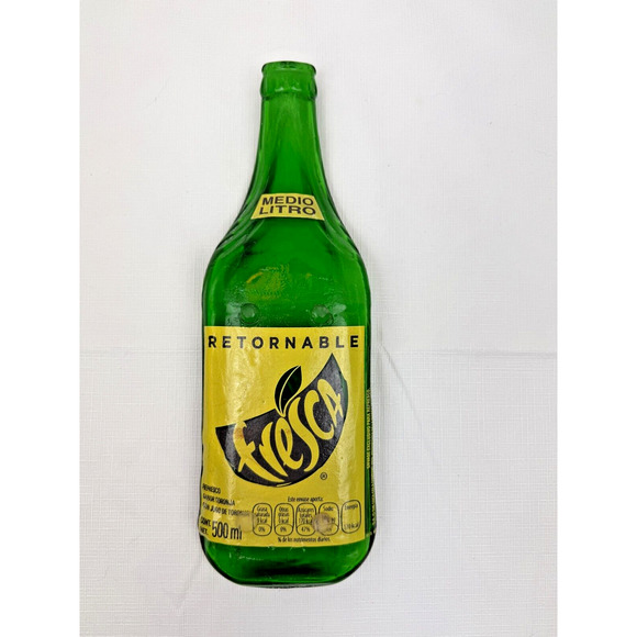 Fresca Bottle Flattened Glass Green Yellow Spoon Rest Cheese Tray - Picture 2 of 6